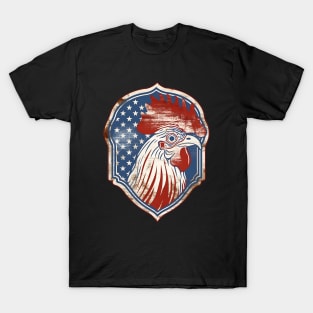 Gallic rooster head on a vintage American coat of arms T-Shirt